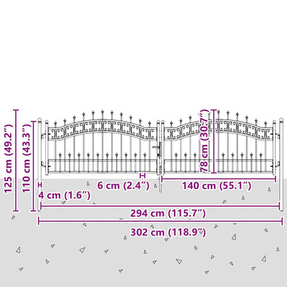 Fence Gate with Spear Top KAMPEN 305 x 75 cm Steel Grey
