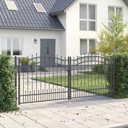 Fence Gate with Spear Top KAMPEN 305 x 125 cm Steel Grey