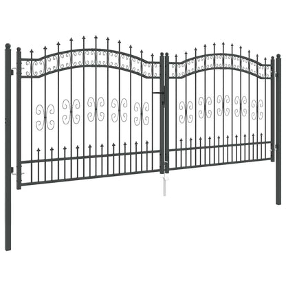 Fence Gate with Spear Top KAMPEN 305 x 125 cm Steel Grey
