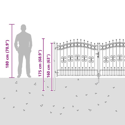 Fence Gate with Spear Top KAMPEN 305 x 125 cm Steel Grey