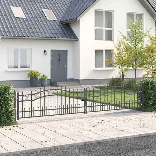 Fence Gate with Spear Top KAMPEN 404 x 75 cm Steel Lockable
