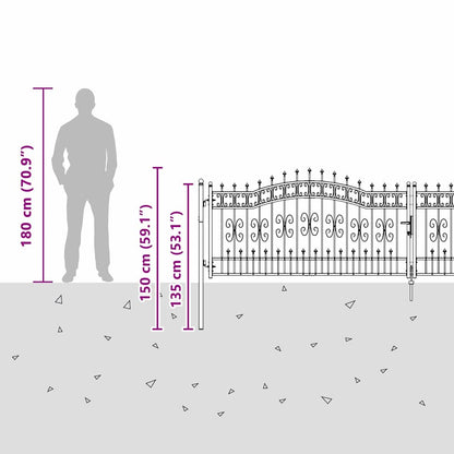 Fence Gate with Spear Top KAMPEN 404 x 100 cm Steel Grey