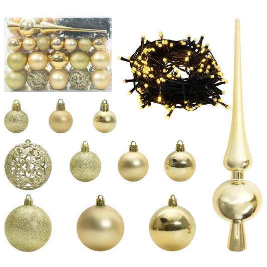 Christmas Bauble Set with 150 LEDs 61 pcs Gold Plastic