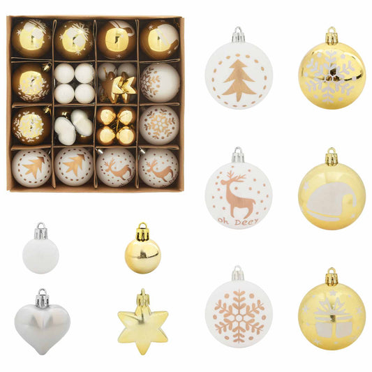 Christmas Bauble Set 40 pcs White and Gold Ø 6 cm Plastic