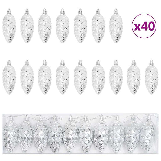 Christmas Pine Cone Ball 40 pcs Silver 4 x 9 cm Plastic