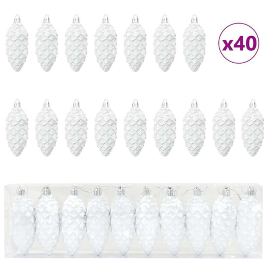 Christmas Pine Cone Ball 40 pcs White 4 x 9 cm Plastic