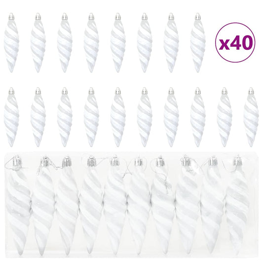 Christmas Spiral Shape Ball 40 pcs White 3 x 11 cm Plastic