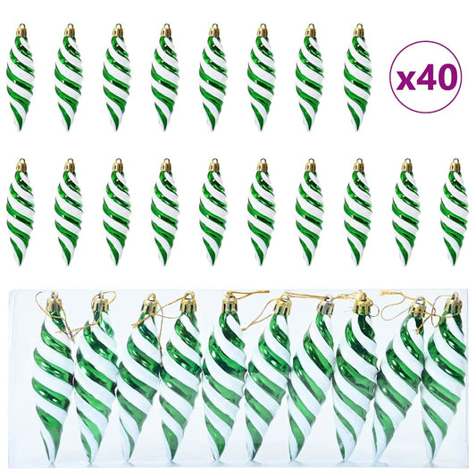 Christmas Spiral Shape Ball 40 pcs Green 3 x 11 cm Plastic