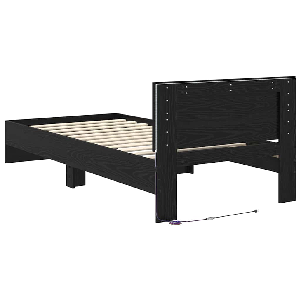 Bed Frame with Headboard Black Oak 90 x 190 cm Engineered Wood