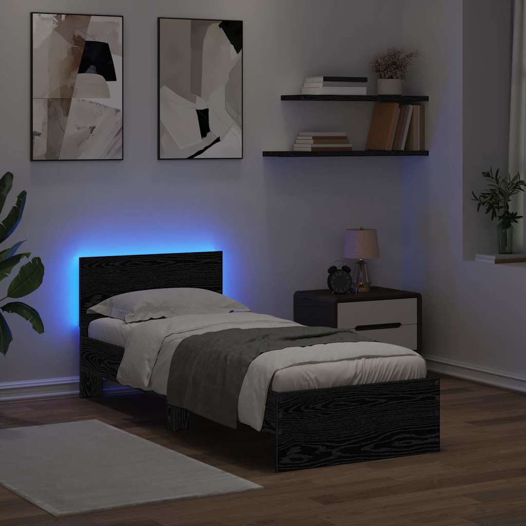 Bed Frame with Headboard Black Oak 75 x 190 cm Engineered Wood