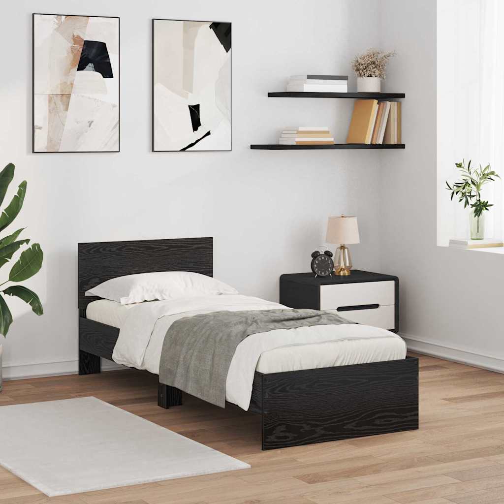 Bed Frame with Headboard Black Oak 75 x 190 cm Engineered Wood