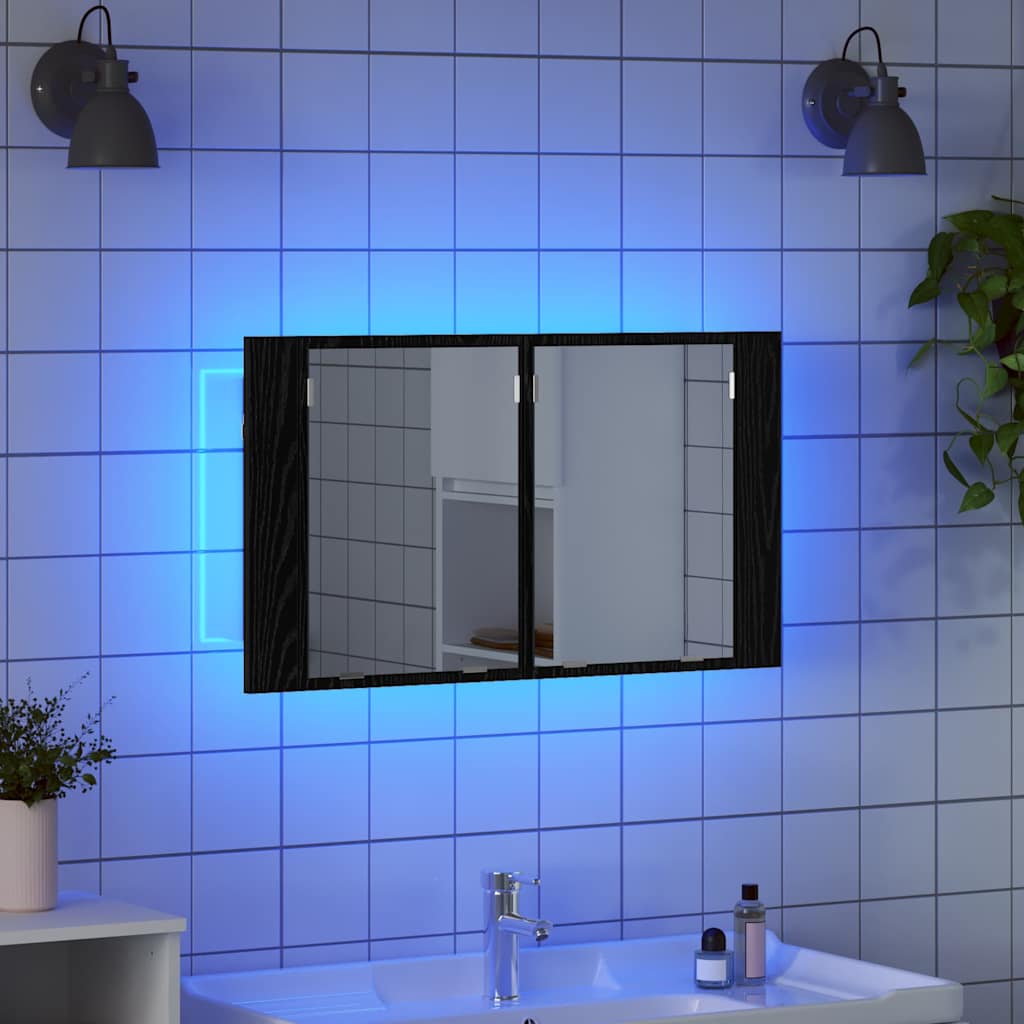 Bathroom Mirror Cabinet with Shelf Black Oak 80 x 12 x 45 cm