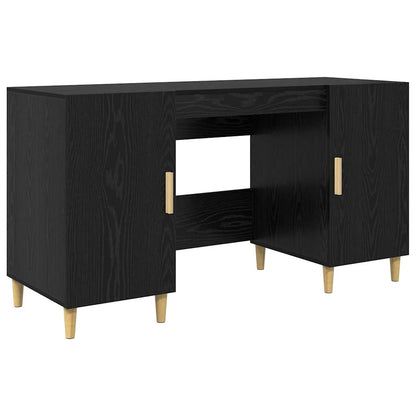 Desk with Shelf Black Oak 140 x 50 x 75 cm Engineered Wood