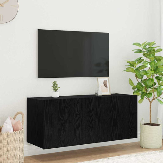 TV Wall Cabinet Black Oak Engineered Wood