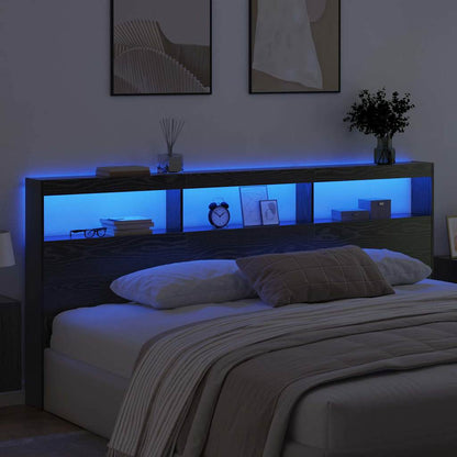 Headboard Black Oak 220 x 17 x 102 cm Engineered Wood