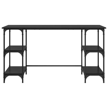 Desk with Shelf Black Oak 140 x 50 x 75 cm Engineered Wood