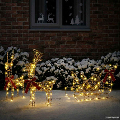 Reindeer Pull Sleigh Warm White 30 x 12 x 55 cm PET