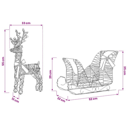 Reindeer Pull Sleigh Warm White 30 x 12 x 55 cm PET