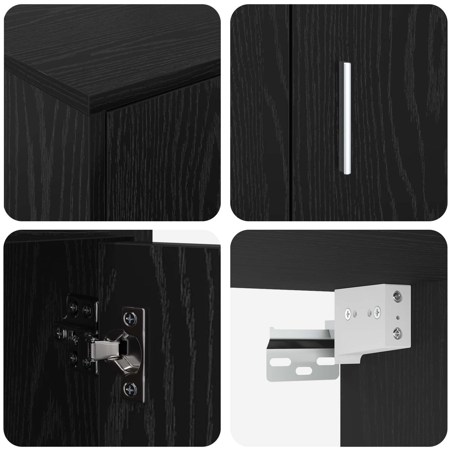 TV Cabinet Set Black Oak Engineered wood