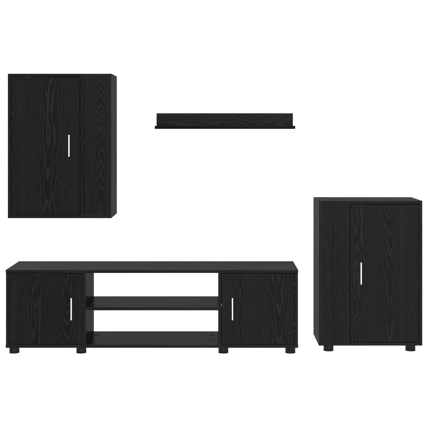 TV Cabinet Set Black Oak Engineered wood
