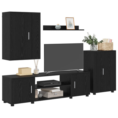 TV Cabinet Set Black Oak Engineered wood