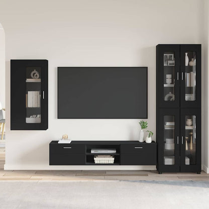 TV Cabinet Set with Drawer FLORIN 3 pcs Black Engineered Wood