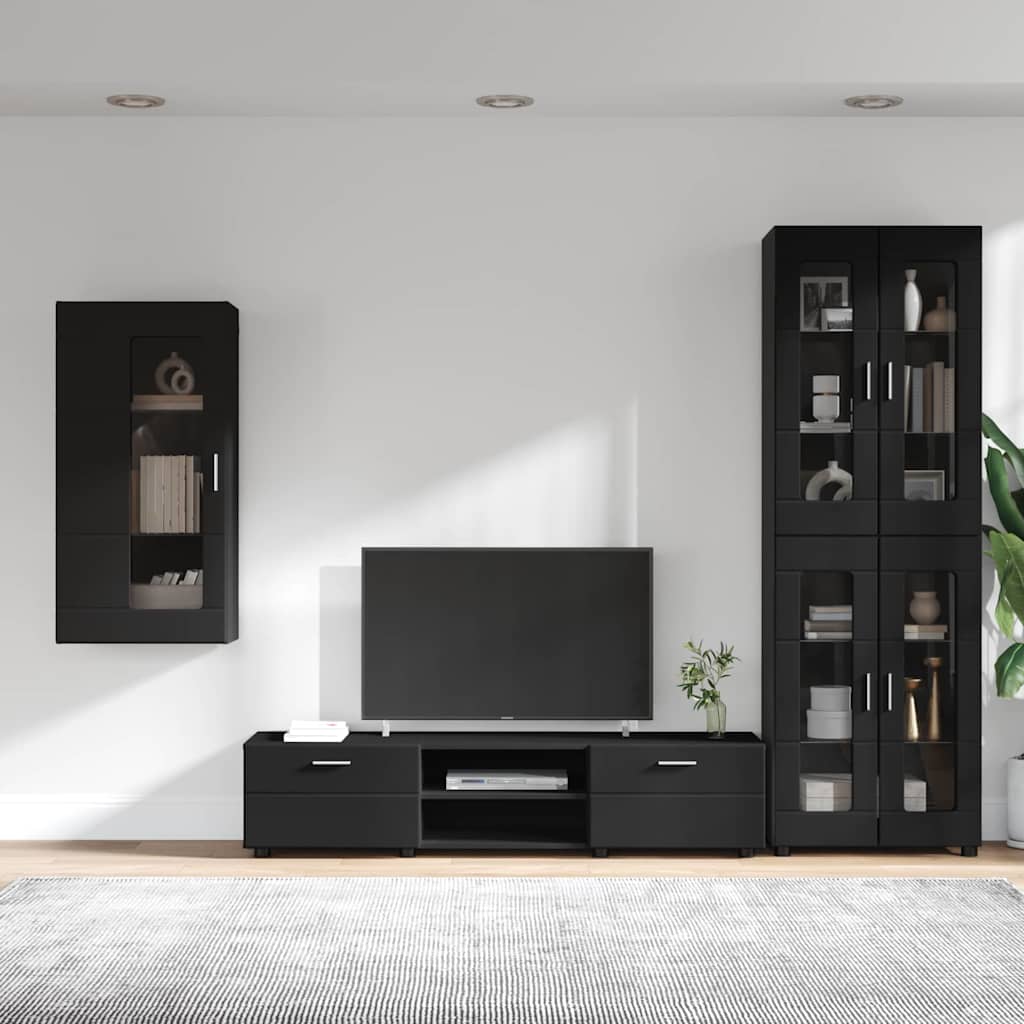 TV Cabinet Set with Drawer FLORIN 3 pcs Black Engineered Wood