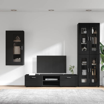 TV Cabinet Set with Drawer FLORIN 3 pcs Black Engineered Wood