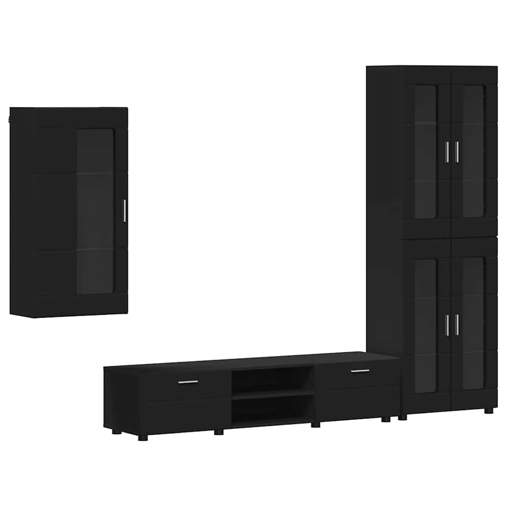 TV Cabinet Set with Drawer FLORIN 3 pcs Black Engineered Wood