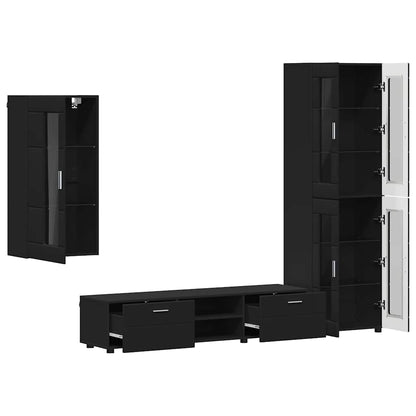 TV Cabinet Set with Drawer FLORIN 3 pcs Black Engineered Wood