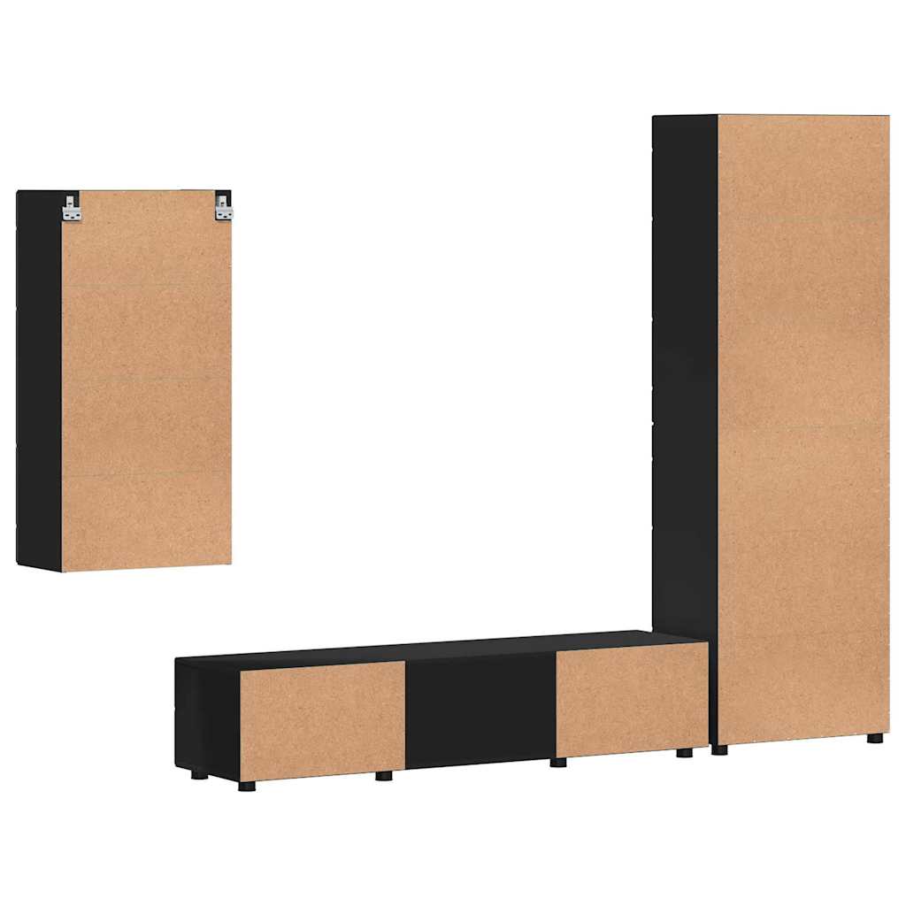 TV Cabinet Set with Drawer FLORIN 3 pcs Black Engineered Wood