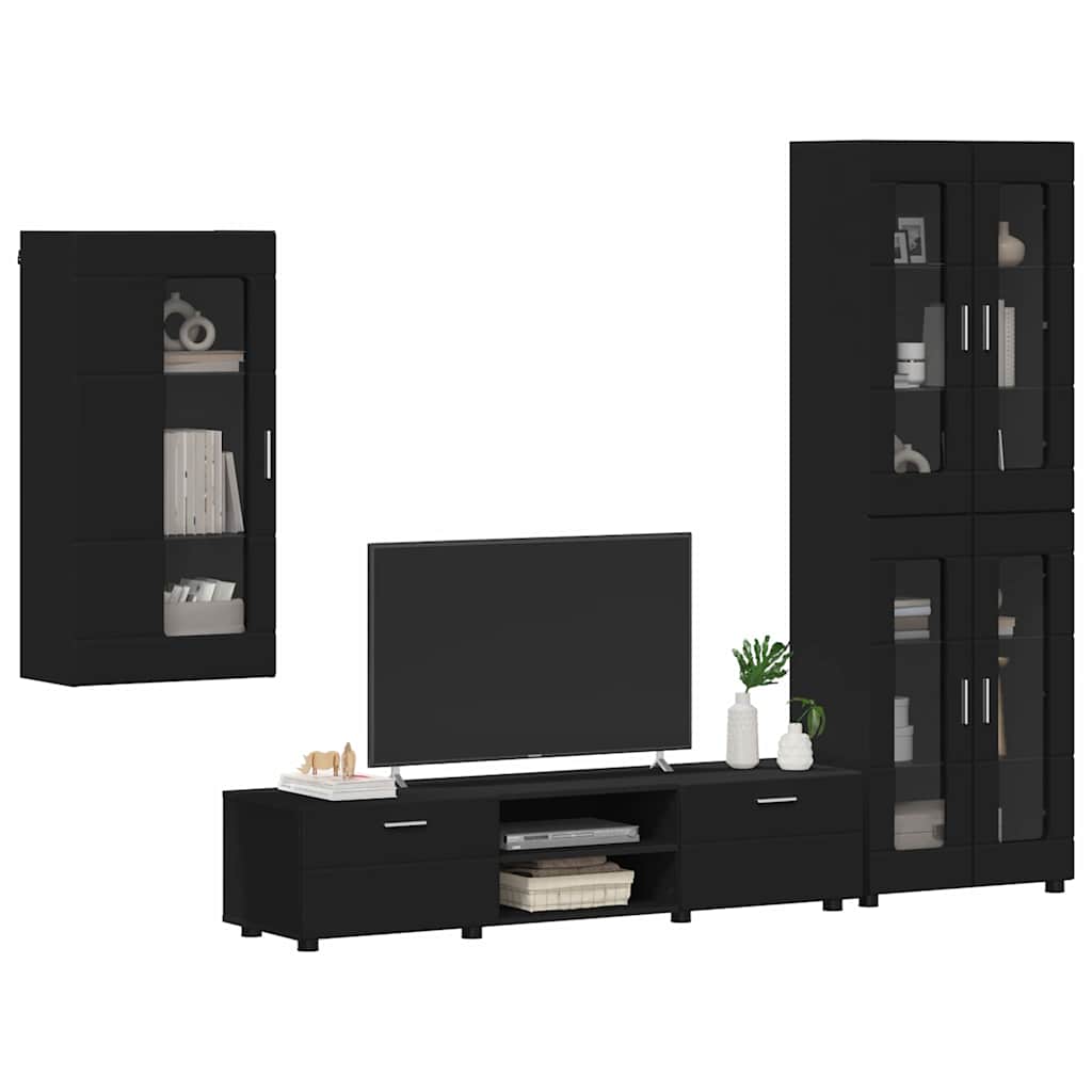 TV Cabinet Set with Drawer FLORIN 3 pcs Black Engineered Wood