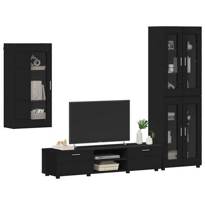 TV Cabinet Set with Drawer FLORIN 3 pcs Black Engineered Wood