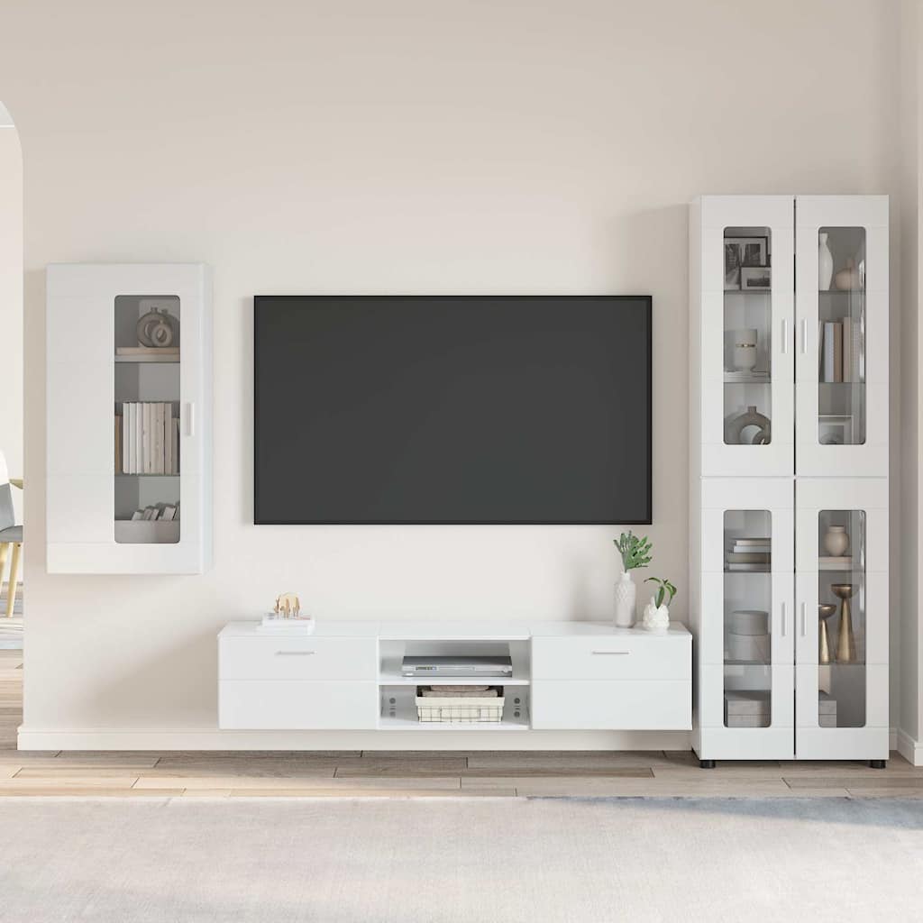 TV Cabinet Set FLORIN 3 pcs High Gloss White Engineered Wood