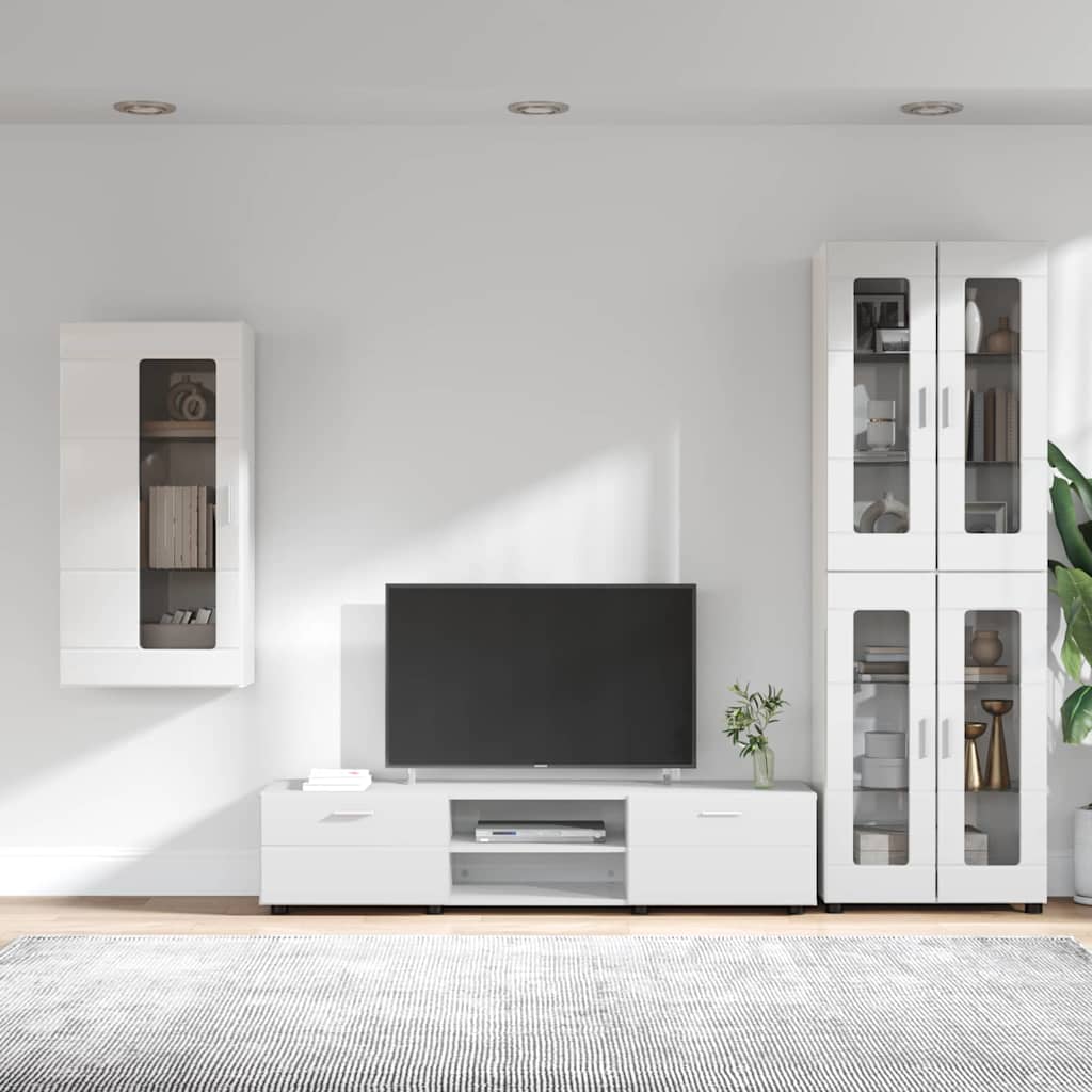 TV Cabinet Set FLORIN 3 pcs High Gloss White Engineered Wood