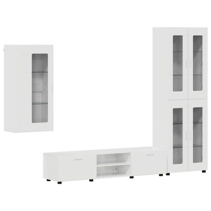 TV Cabinet Set FLORIN 3 pcs High Gloss White Engineered Wood