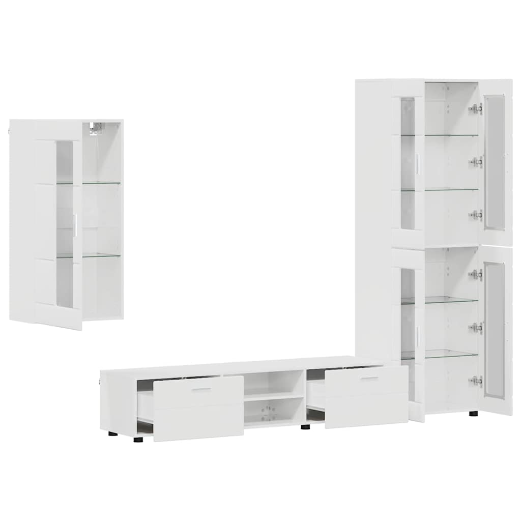 TV Cabinet Set FLORIN 3 pcs High Gloss White Engineered Wood