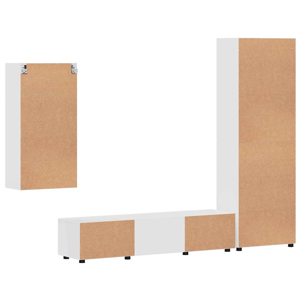 TV Cabinet Set FLORIN 3 pcs High Gloss White Engineered Wood
