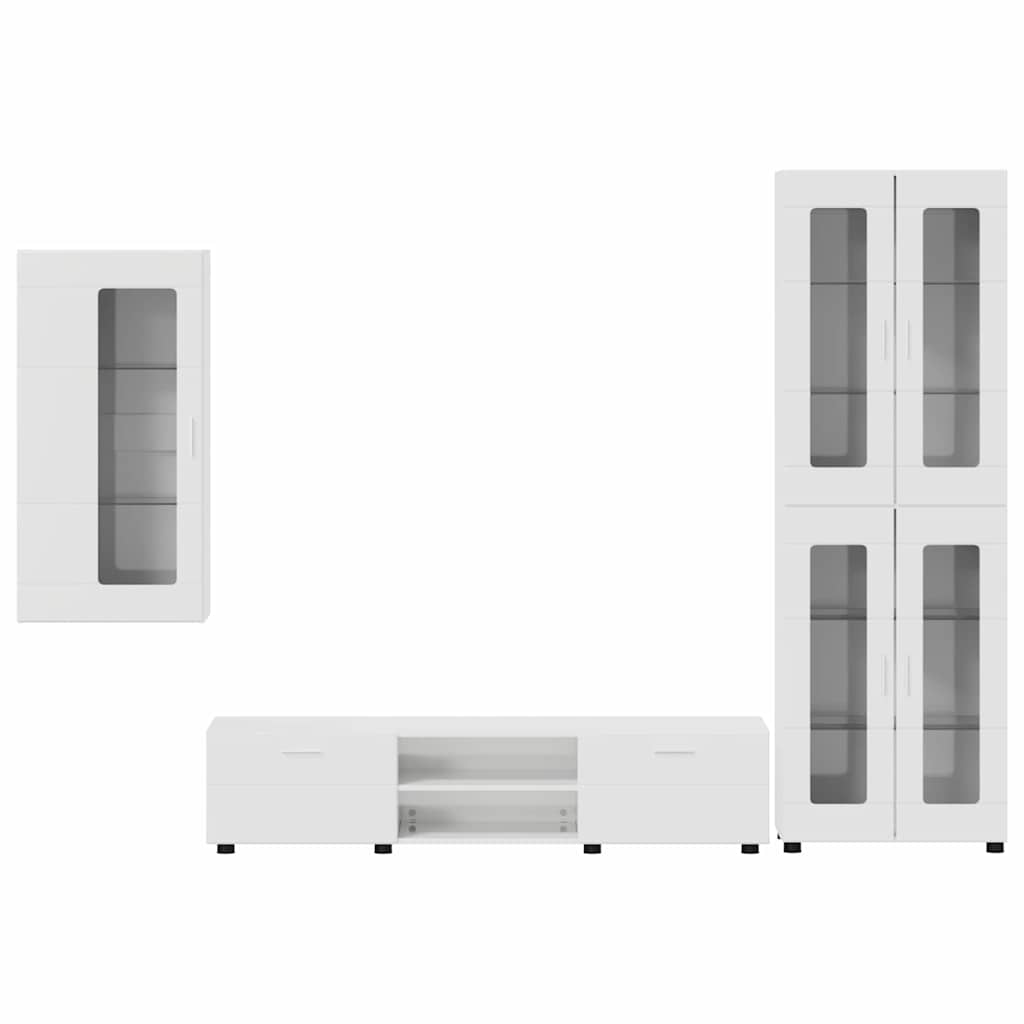 TV Cabinet Set FLORIN 3 pcs High Gloss White Engineered Wood