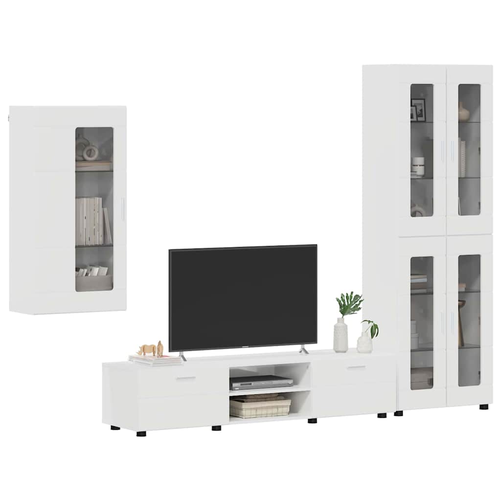 TV Cabinet Set FLORIN 3 pcs High Gloss White Engineered Wood