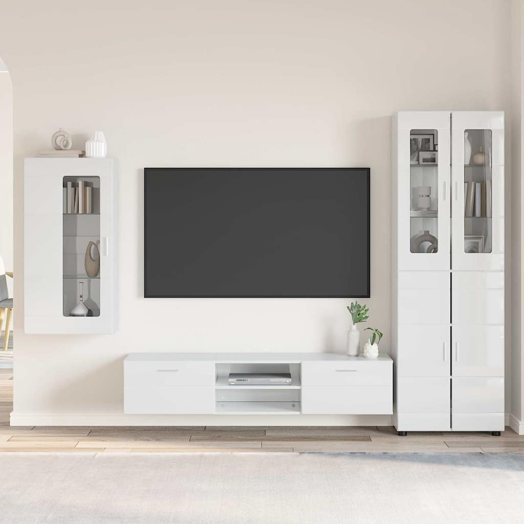 TV Cabinet Set FLORIN 3 pcs High Gloss White Engineered Wood