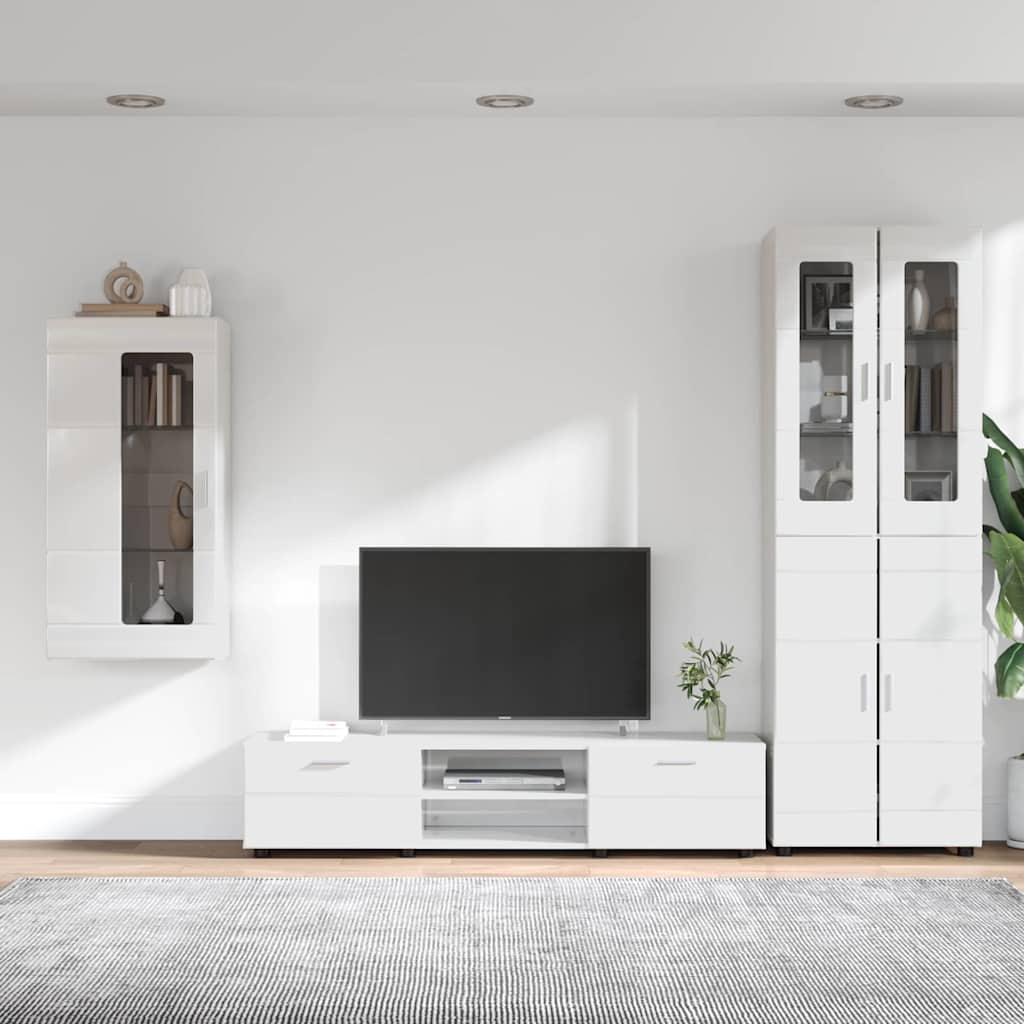 TV Cabinet Set FLORIN 3 pcs High Gloss White Engineered Wood