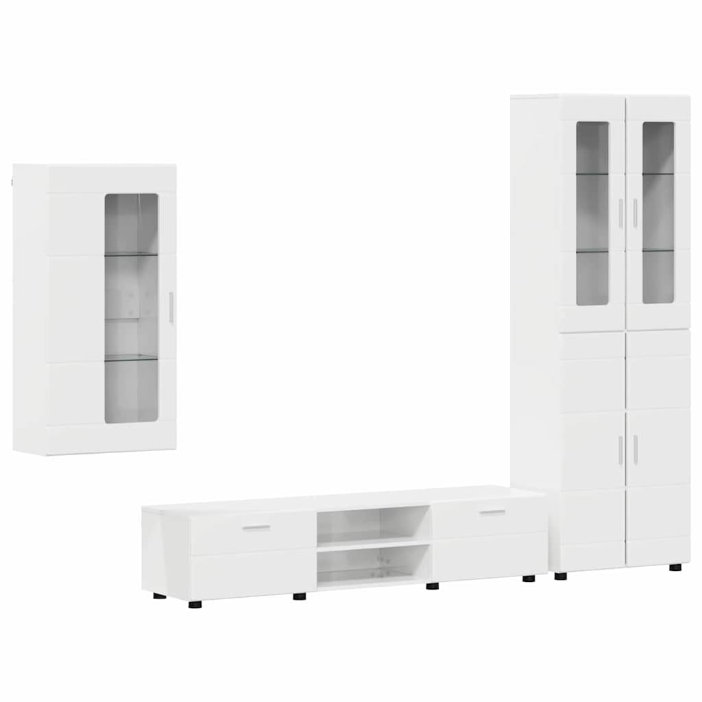 TV Cabinet Set FLORIN 3 pcs High Gloss White Engineered Wood