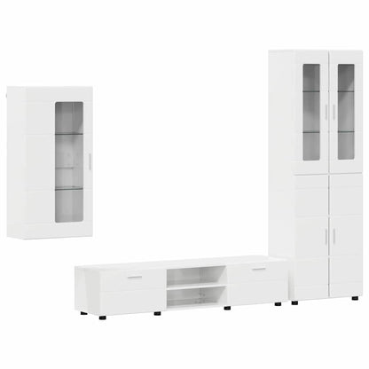 TV Cabinet Set FLORIN 3 pcs High Gloss White Engineered Wood