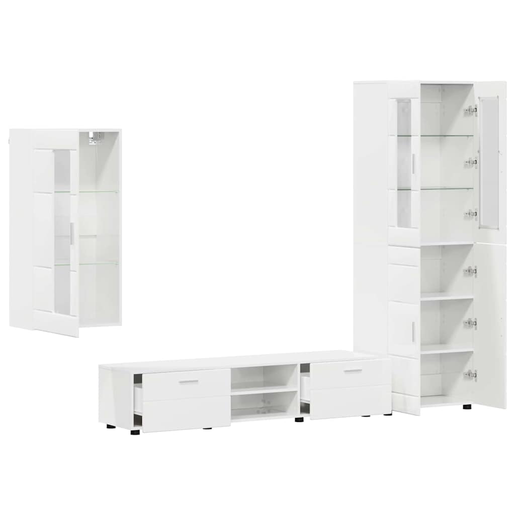 TV Cabinet Set FLORIN 3 pcs High Gloss White Engineered Wood