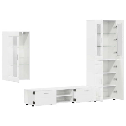 TV Cabinet Set FLORIN 3 pcs High Gloss White Engineered Wood