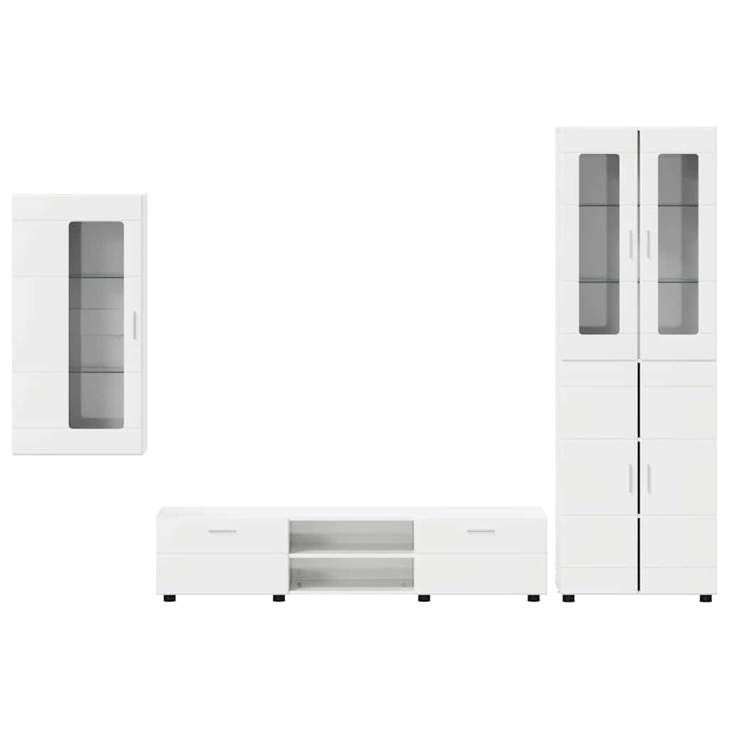 TV Cabinet Set FLORIN 3 pcs High Gloss White Engineered Wood