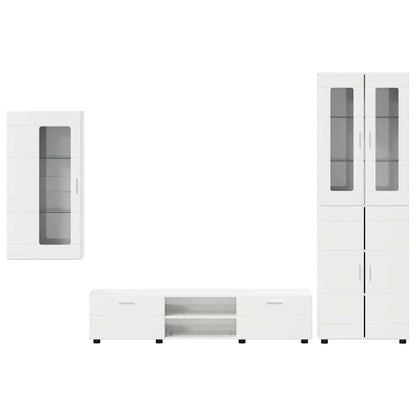 TV Cabinet Set FLORIN 3 pcs High Gloss White Engineered Wood