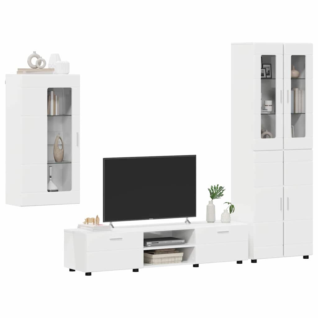 TV Cabinet Set FLORIN 3 pcs High Gloss White Engineered Wood