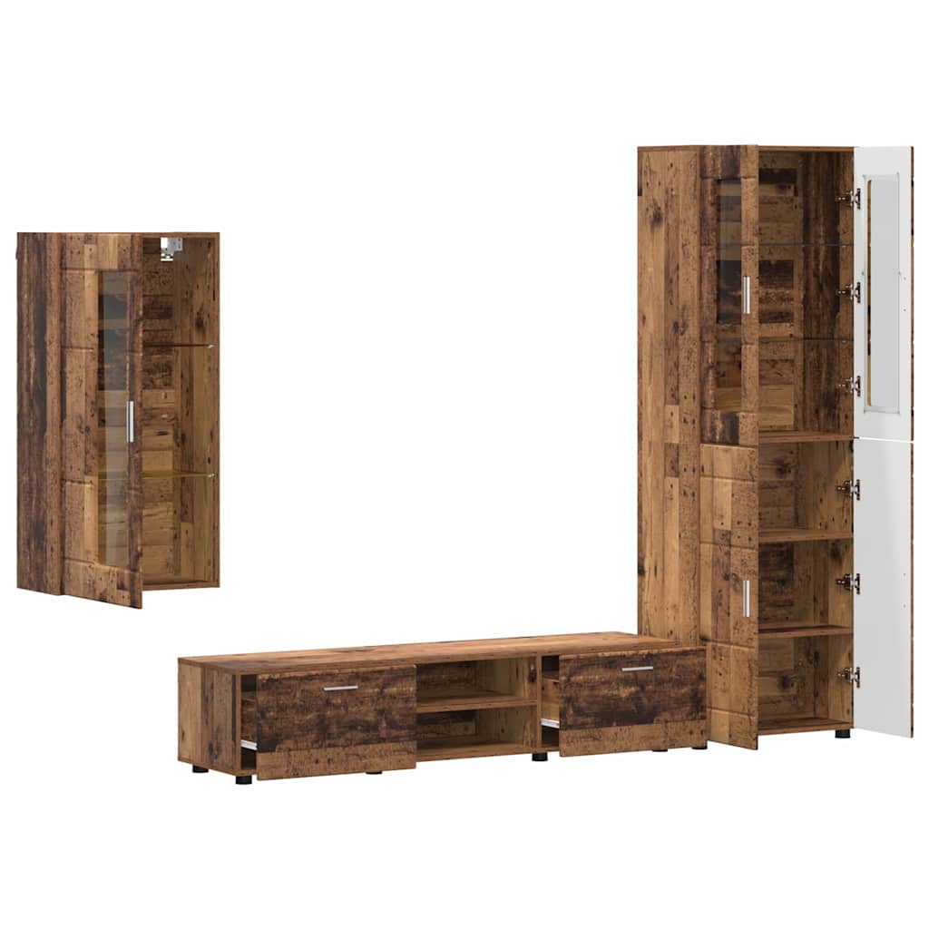 TV Cabinet Set with Shelf FLORIN 3 pcs Old Wood Engineered Wood